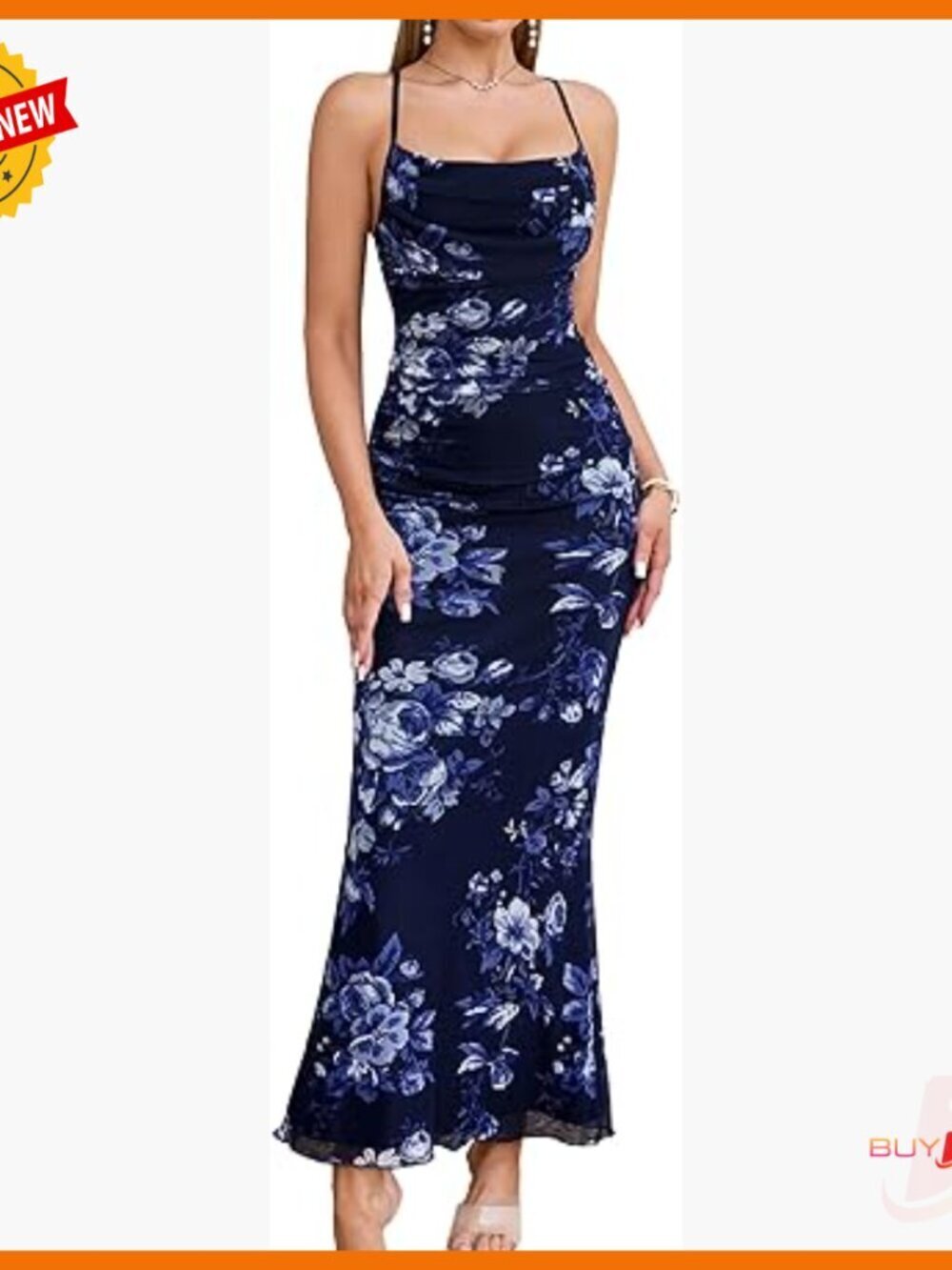 Floral Mesh Maxi Dress Ruched Bodycon Spaghetti Strap Formal Wedding Guest